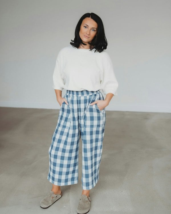 Judy Multicolour Marine Check Print Reversible Crop Trousers- image 1