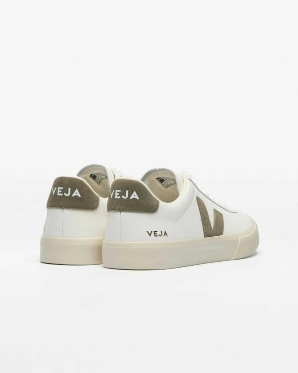VEJA Campo Leather Mens Trainers - Extra White/Kaki | CHO | Designer Mens Trainers