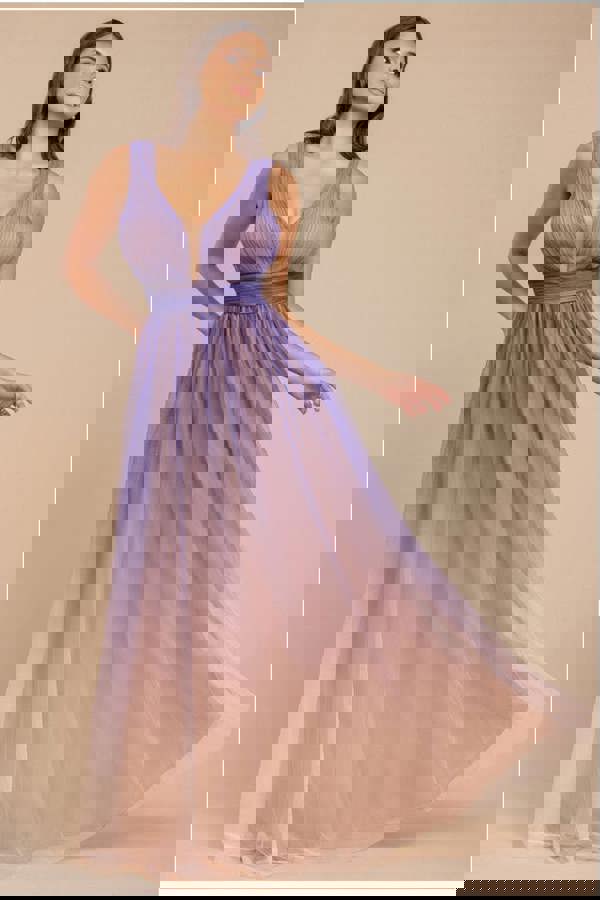 Sleeveless Ombre Pleated A-Line Maxi Dress - Lilac Ombre DR4083