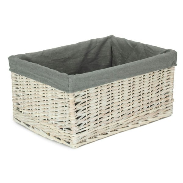 White Wash Grey Lined Open Storage Basket
