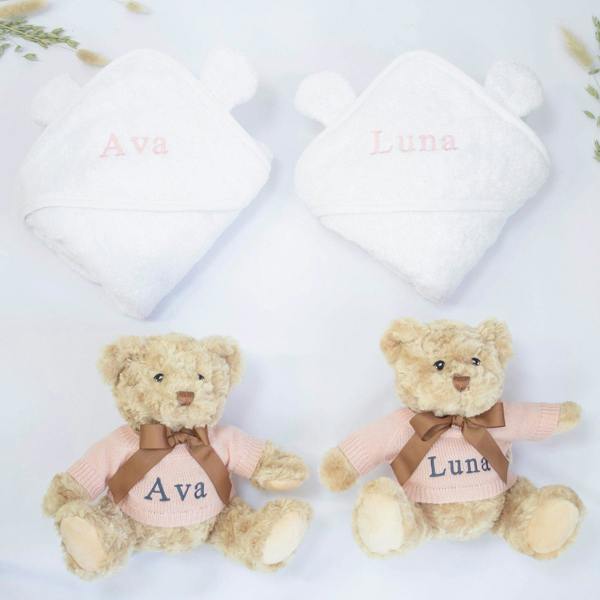 The Baby Gifting Company Twin Girls Teddy and Towel Gift Set