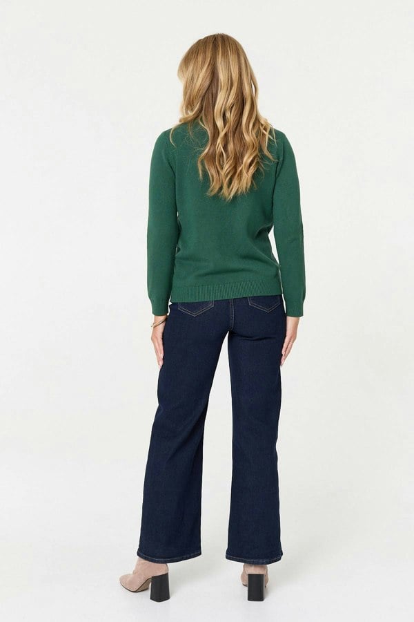 Green | Textured Long Sleeve Slim Knit Jumper
