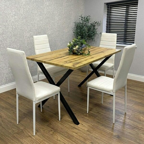 Kosy Koala Modern Dining Table Set With 4 White Faux Leather Chairs Dining Room Furniture