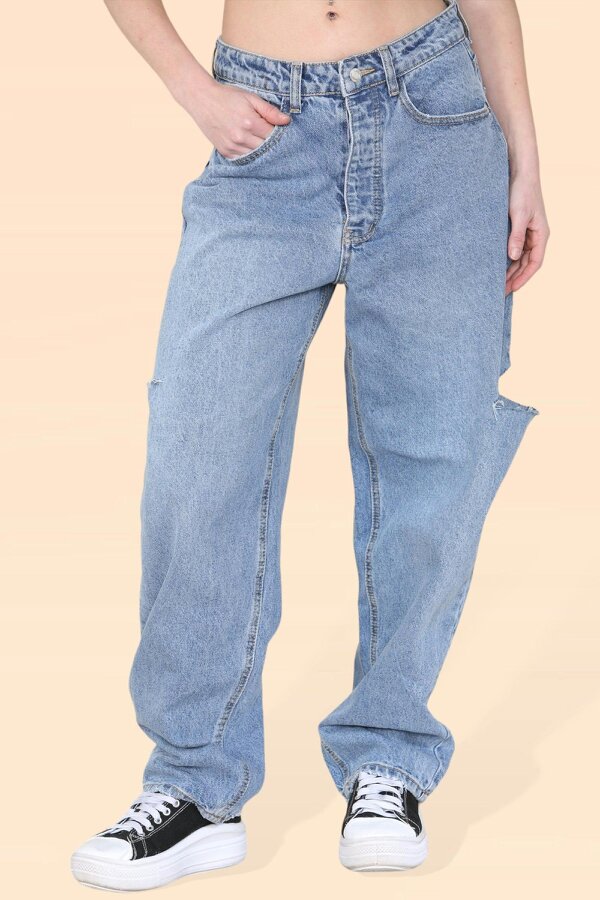 Elaina Fashion Women’s Denim Blue High Waist Loose Baggy Boyfriend Jeans