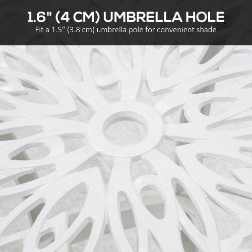 Wyld Haus Zisu Cast Aluminium White Square Outdoor Bistro Table With Umbrella Hole