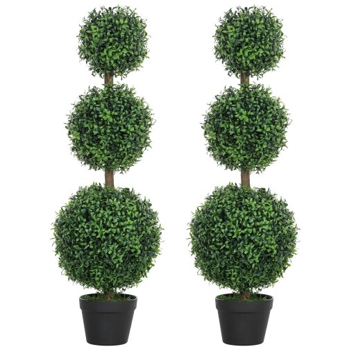 Wyld Haus Rafile Set Of 2 Artificial Boxwood Topiary Trees With Triple Ball Design H8 100cm