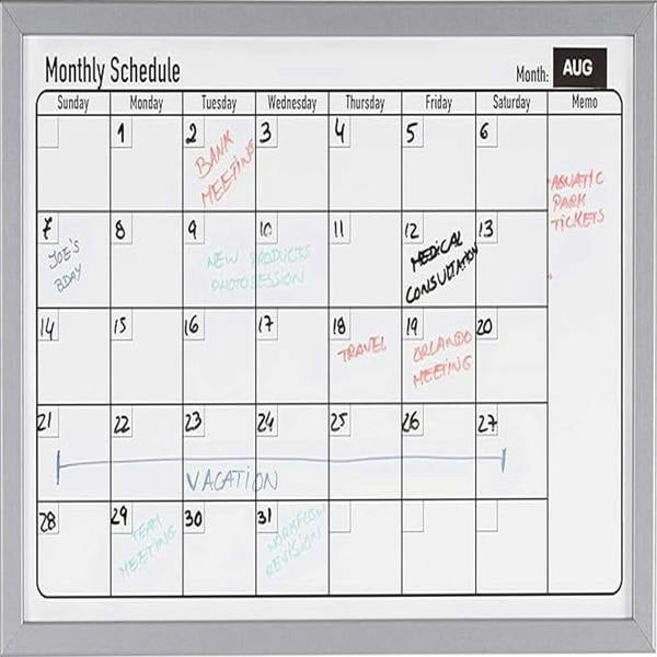 KAV Dry Wipe Magnetic Monthly Planner - Stylish Wood Effect Metal Frame Whiteboard - Organizational Board, Kitchen Meal Planner, Calendar (400x600 mm)