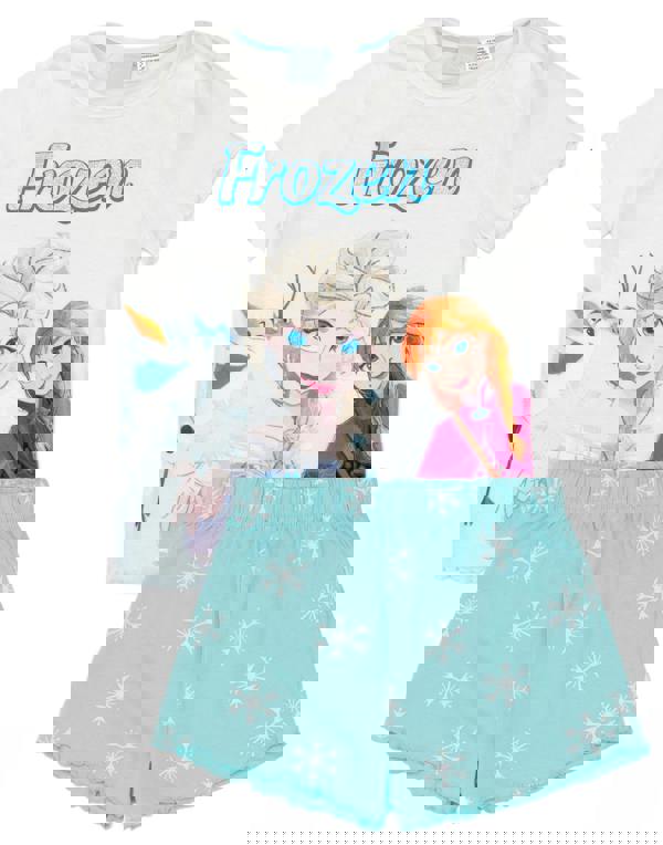 Disney Frozen GirlsBlue Elsa, Anna, Olaf Gradient Print Colour Short Sleeve Short Leg Pyjama Set