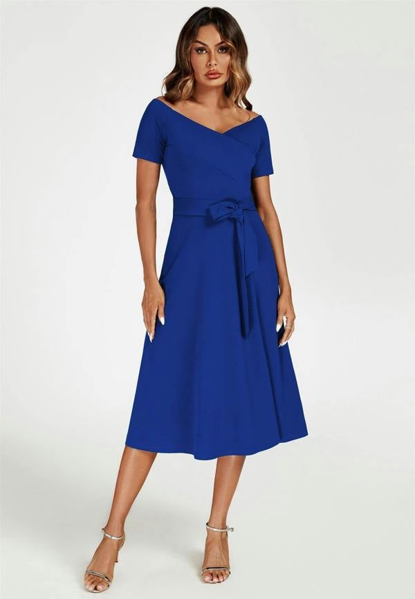 FS Collection Bardot Midi Dress In Royal Blue