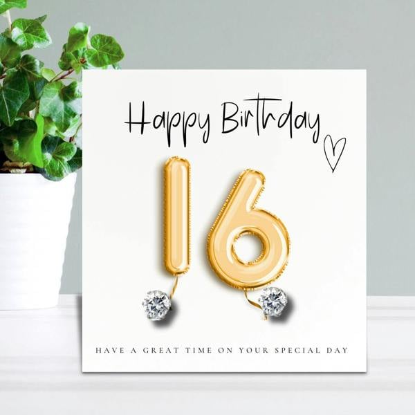 Aye Do Gifts 16th Birthday Cubic Zirconia Stud Earrings & Gold Balloons Gift Card