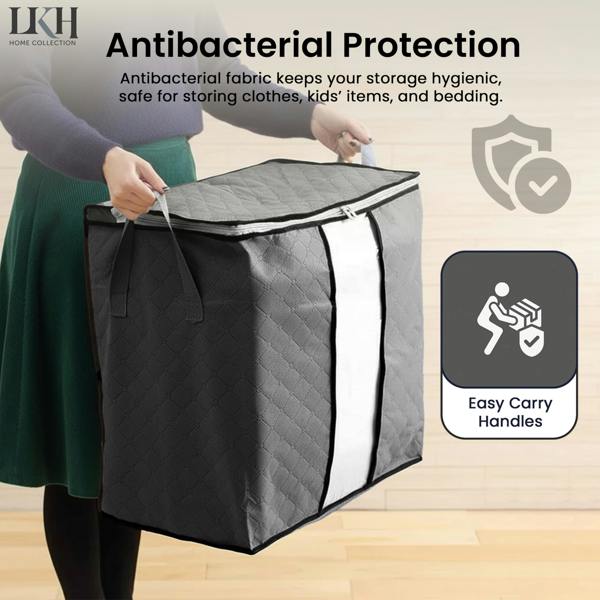 LKH HOME COLLECTION LKH Clothes 3 Pack Storage Bags 90L - Foldable Fabric Storage Boxes - Non-Woven with Handles & Zipper for Bedding & Wardrobe