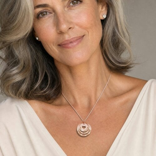 Christopher James of London 9ct Rose Gold Plated Two Disc Cut Out Heart Personalised Family Necklace
