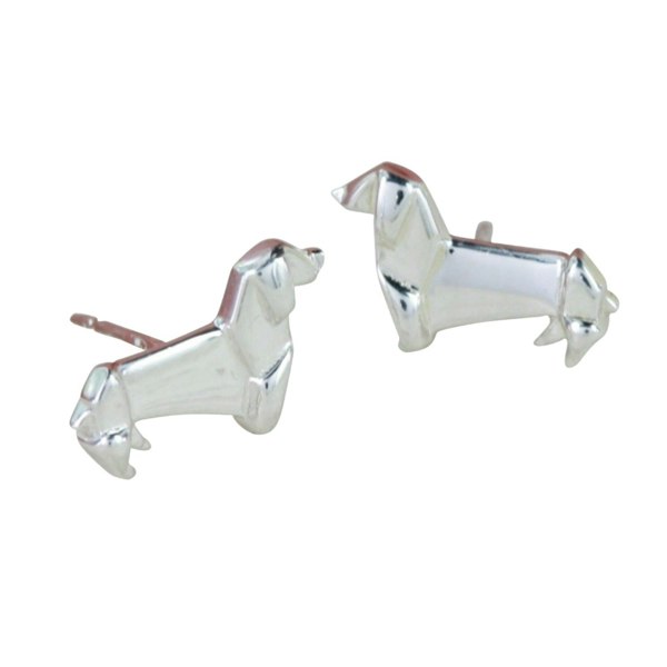 Origami Dachshund Sterling Silver Stud Earrings - Reeves & Reeves