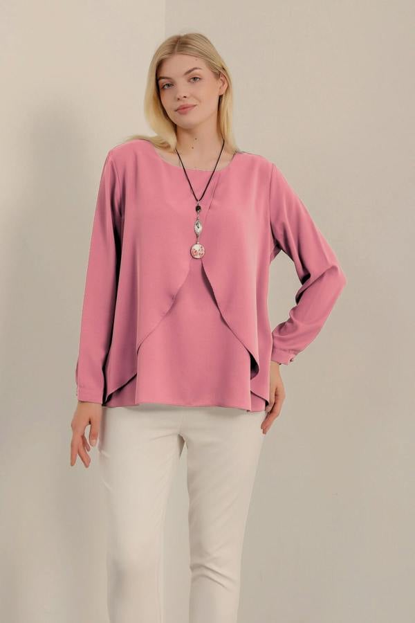Hoxton Gal Oversized Long Sleeves Layered Blouse in Pink