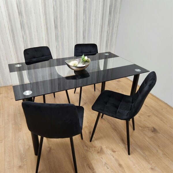 Kosy Koala Black Glass Dining Table Set With 4 Black Velvet Chairs For Dining Room And Kitchen Furniture