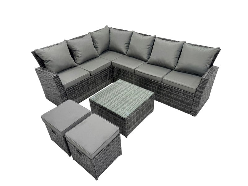 Fimous 8 Seater High Back Rattan Garden Furniture Set Corner Sofa With Square Coffee Table Footstool