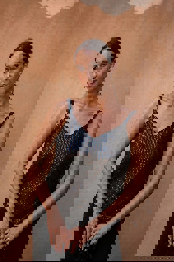 Gini London Black Sequin V Neck Cami Top