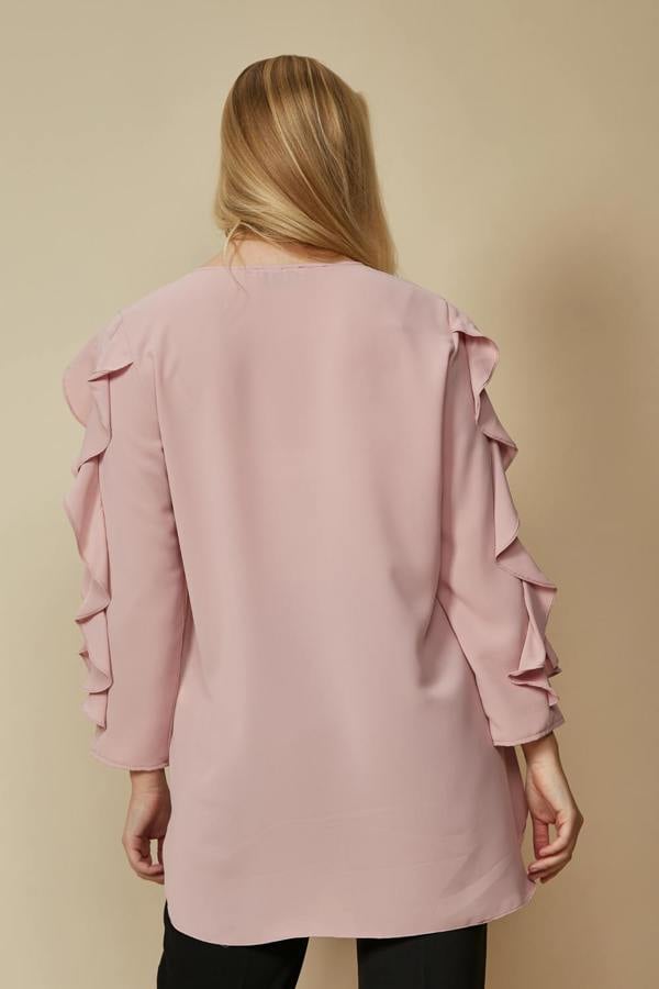 Hoxton Gal Oversized Ruffle Sleeve Relaxed Fit Tunic in Pink