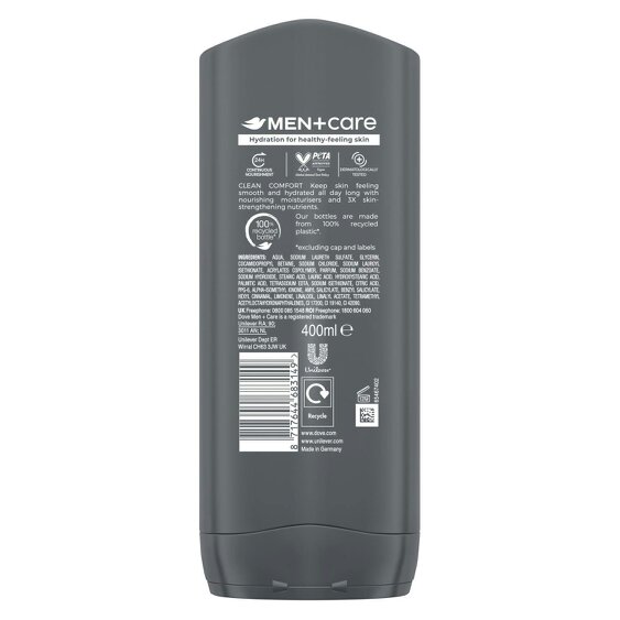 Dove Men+Care Hydrating Clean Comfort 3-in-1 Hair, Face and Body Wash 3x400ml