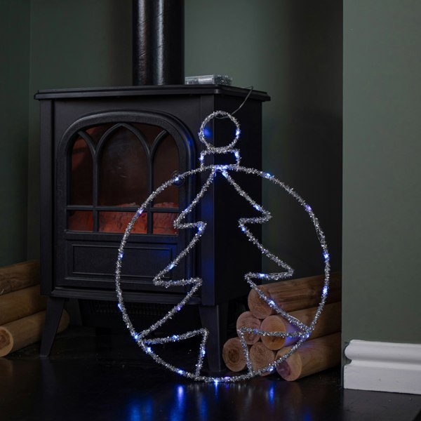 Samuel Alexander 49cm Battery Powered Light up Christmas Silver Tree Ball with Twinkling Blue LEDs