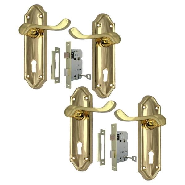 EDH Door Hardware Askworth Brass Plate Internal Lock Door Handles+ 3 Lever Mortice Sash Lock-170mm