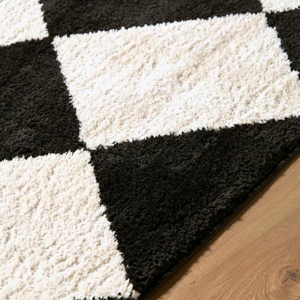 Livabliss Tivoli-Washable Black Cream Modern High Pile Diamond Pattern Rug
