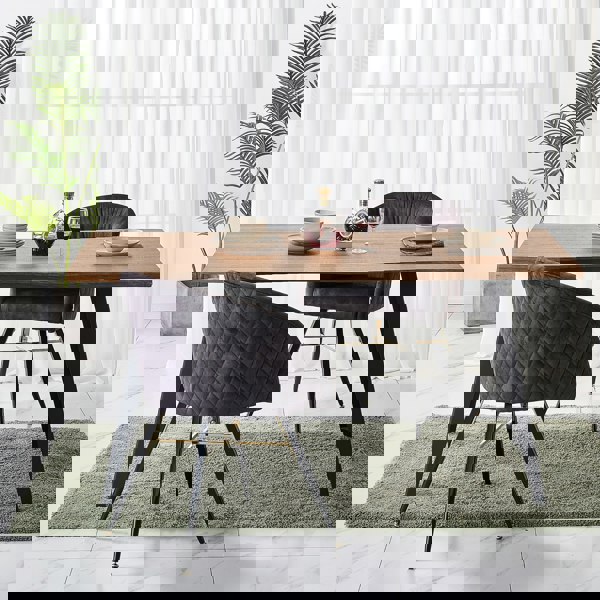 Life Interiors Single Vittorio Velvet Dining Chair with Black Metal Legs, Quilted Design Modern Accent Chair