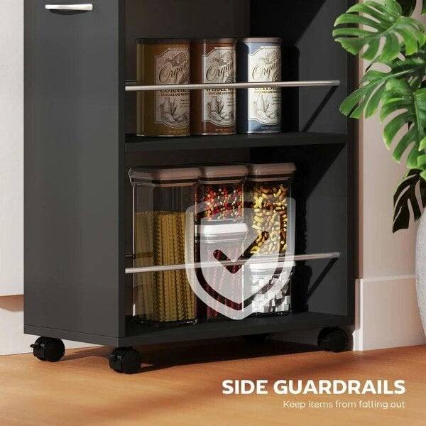 Rolling Storage Unit, 3-Tier Kitchen Cart Trolley with Drawer, Surface Top and 4 Universal Wheels, Black