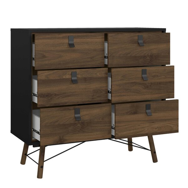 Wyld Haus Juno Black and Walnut Wood Double Chest of Drawers 6 Drawers