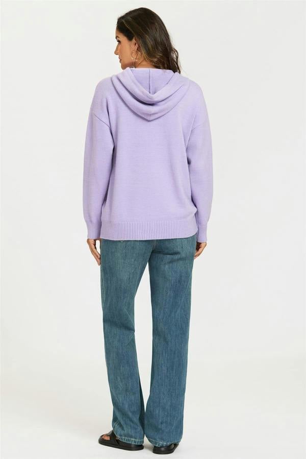 FS Collection Heart & Q Pattern Knitted Hoodie In Purple