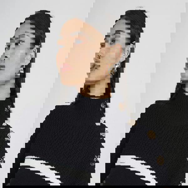 Brave Soul Black Button Detail Striped Turtleneck Jumper - Black Image 4