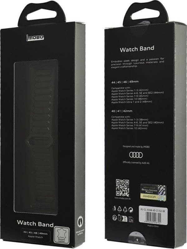 Audi Logo Genuine Leather Magnetic strap for Apple Watch 44/45/46/49mm Black - AU-GL-AW44-49-GT/D2-BK