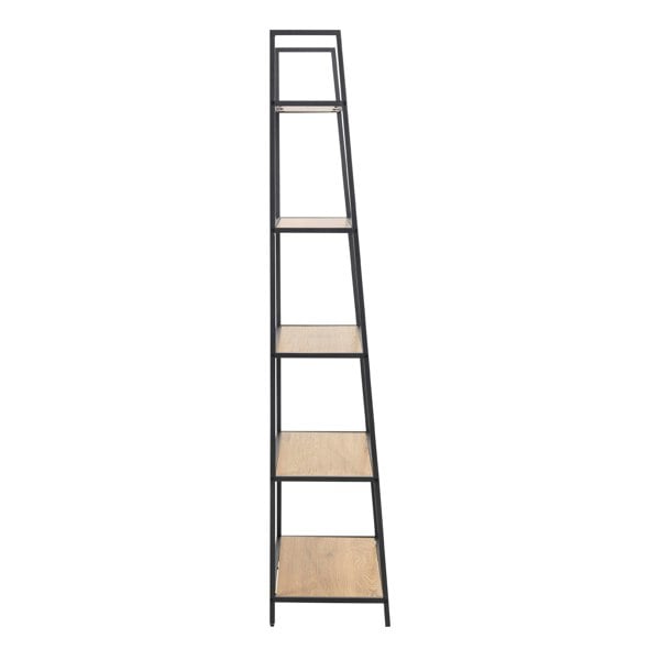 Furniture To Go Seaford Black Metal Ladder Bookcase with 5 Oak Shelves