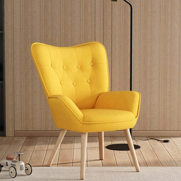 Multicolor Linen Upholstered Accent Chair with Wood Legs Wingback Chairs Living and Home Yellow