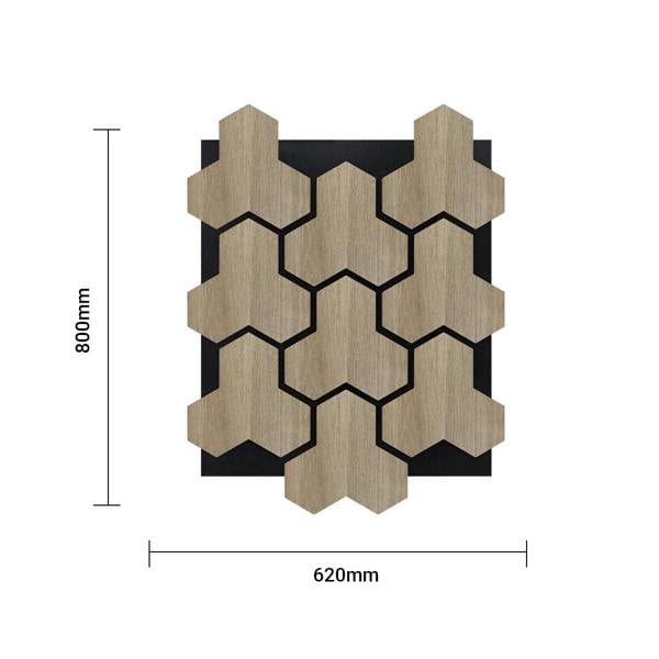 Britwall Geometric Acoustic Panel with Wooden Hexagon Pattern - PET + MDF Size: 620 x 800 x17 mm (Pack of 4)