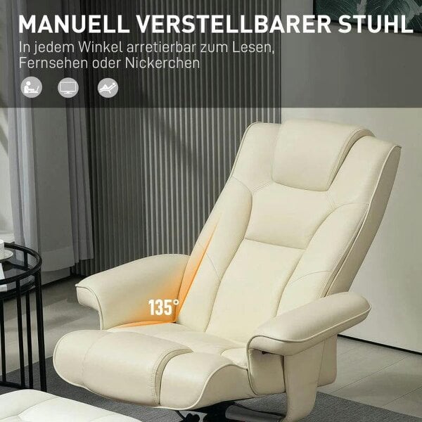 Faux Leather Manual Recliner and Footstool Set - Cream White
