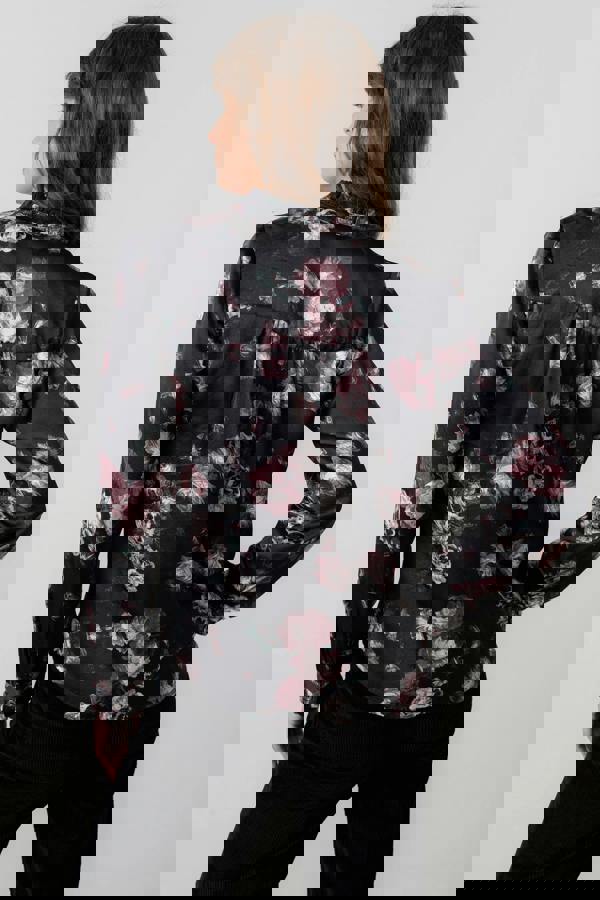 Lily & Me Rachel Frill Satin Floral Blouse Black