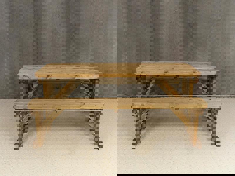 Aspen Rounded Picnic Table and Benches Set - Rustic Finish Wooden Outdoor Dining Set for Gardens and Patios