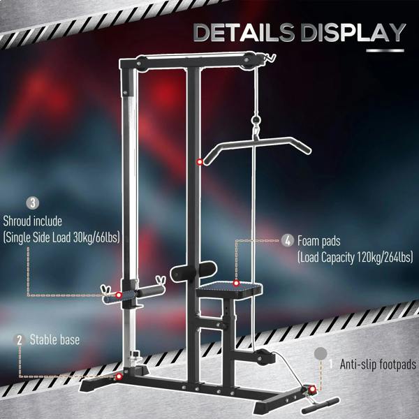 Exercise pulley power tower machine with foam seat and anti-slip base feet