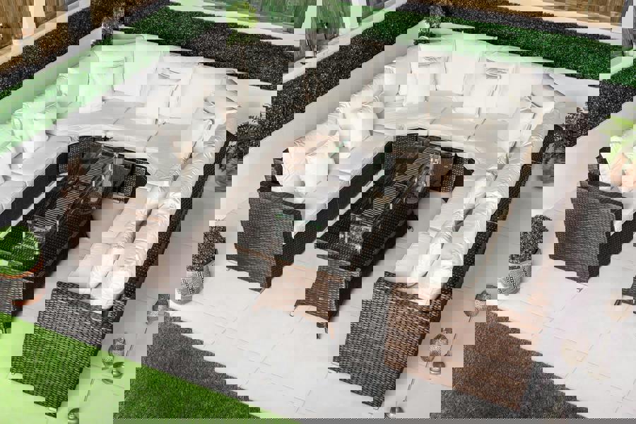 Giardino Santorini 7 Seat Modular Sofa Rattan Garden Furniture Set Outdoor Lounge Fire Pit Coffee Table