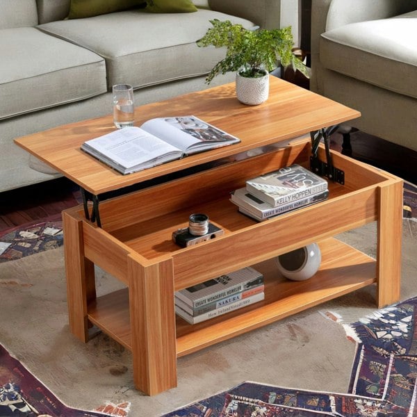 Rafaelo Mobilia Industrial Walnut Sliding Top Coffee Table With Hidden Storage