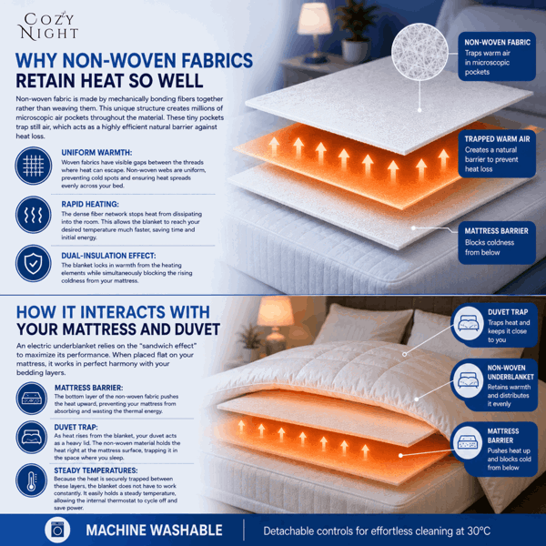 Cozy Night Electric Blanket Double Size Heated with 3 Heat Settings - Machine Washable with Overheat Protection