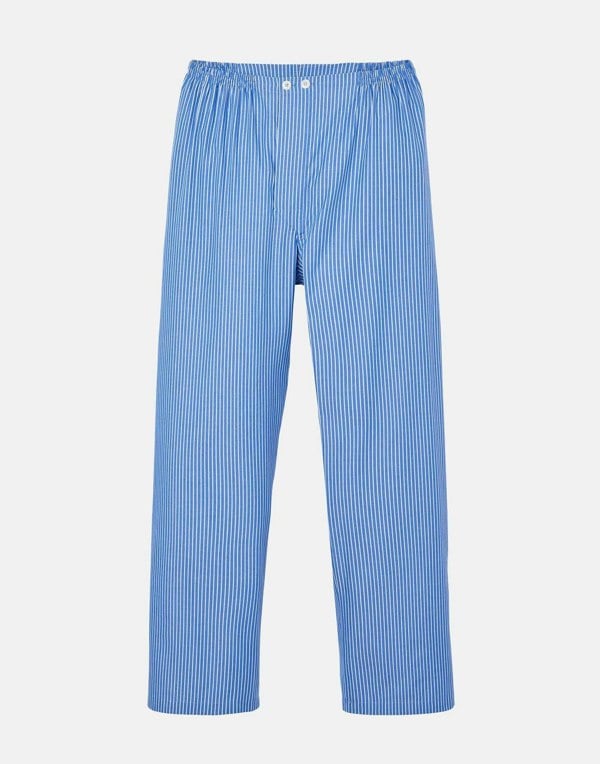 Men's Crisp Cotton Un-Piped Pyjama Set – Mid-Blue & White Stripe - British Boxers