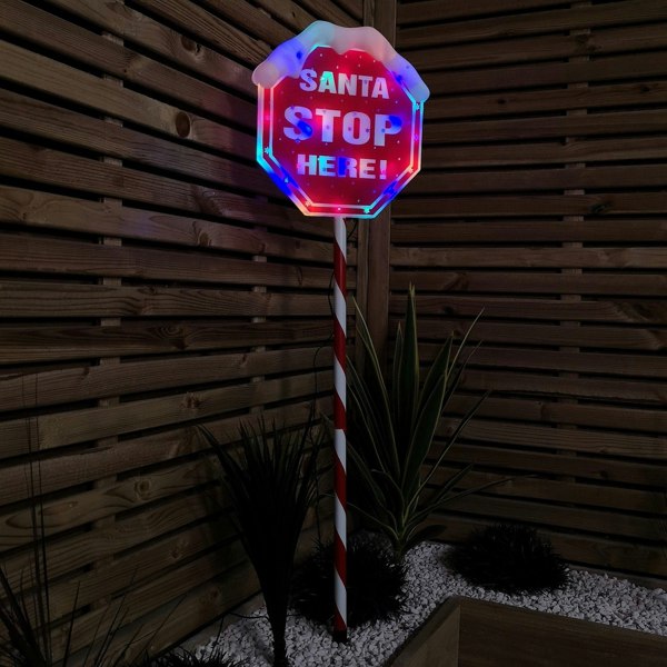 Samuel Alexander Premier Christmas Light up Santa Stop Here Garden Patio Sign 110cm