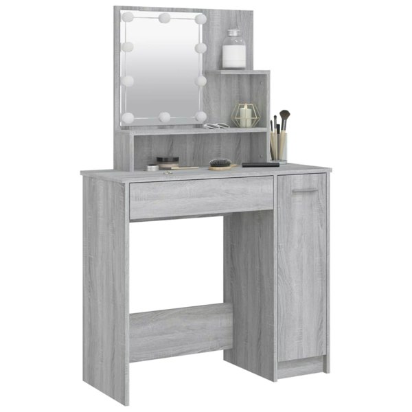Berkfield Dressing Table with LED Grey Sonoma 86.5x35x136 cm