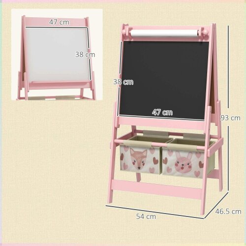 Three-In-One Kids Easel with Paper Roll, Art Easel, with Storage - Pink