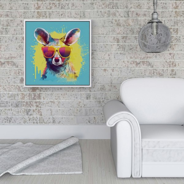 Warren Reed Splash Art Wallaby In Glasses Framed Canvas