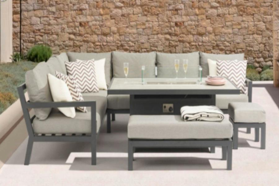 Rosario 7-Seater Corner Set with Fire Pit - Aluminium Garden Furniture The Garden Furniture Shop