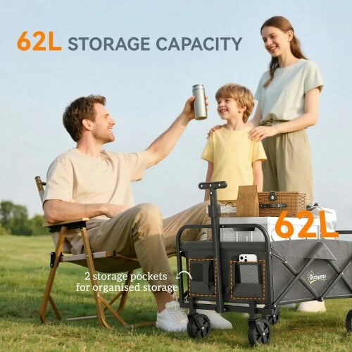 Bobobiy 62L Festival Trolley on Wheels, 120kg Heavy Duty Collapsible Folding Wagon with Adjustable Handle and Carrying Bag for Beach, Grey