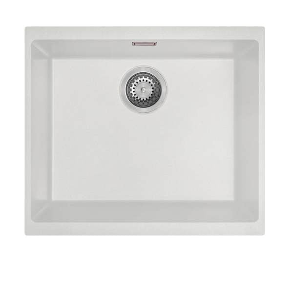 Austen & Co. Siena Inset & Undermount Large Single Bowl Reversible Granite Kitchen Sink With Strainer & Over Flow Kit - White